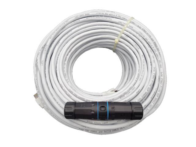 Micro Connectors 200 Feet CAT6 Outdoor-Rated Shielded Ethernet Cable Kit with Waterproof Coupler - White (E08-200WOU-KT)