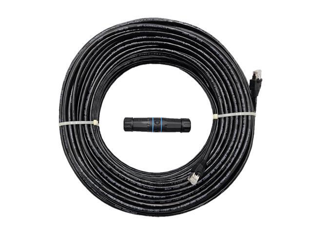 Micro Connectors 200 ft CAT6 Outdoor-Rated Shielded Ethernet Cable Kit with Waterproof Coupler - Black (E08-200BOU-KT)
