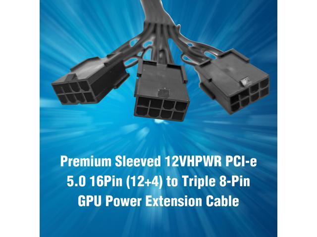 Micro Connectors Premium Sleeved 12VHPWR PCI-e 5.0 16Pin (12+4) to Triple 8-Pin GPU Power Extension Cable (F04-303BK)