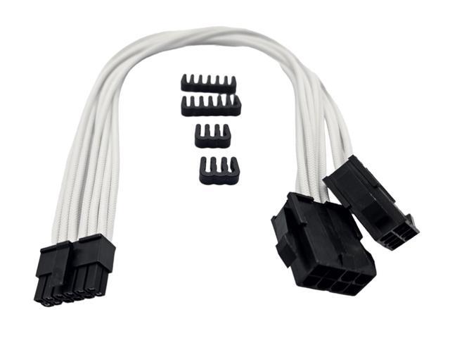 Micro Connectors Premium Sleeved 12-Pin to Dual 8-Pin PCIe GPU for RTX 30 Series Power Extension Cable (300mm) - White (F04-250W)