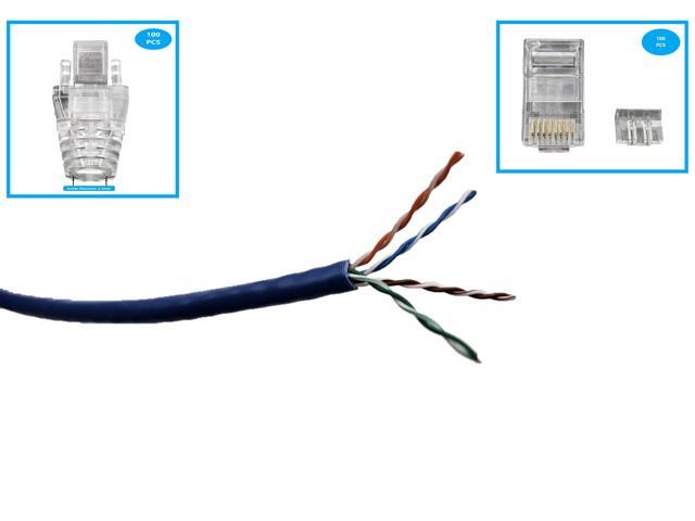 MICRO CONNECTORS 1000 Feet CAT6A Slim UTP Ethernet (28AWG) Bulk Cable Kit-Blue with 100-Boots/100-Connectors (TR4-570BLSL-CBK)