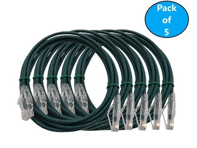Micro Connectors 7 Feet Cat6A Ultra Slim Patch (28AWG) Cable (Green) 5-Pack (E09-007G-SL5)