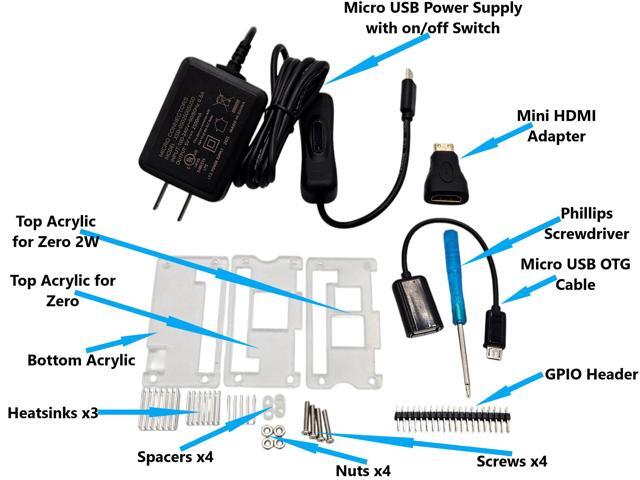 Micro Connectors Raspberry Pi Zero/2W Starter Acrylic Case Kit with Power Adapter and Cables (RAS-PCS02PWR)