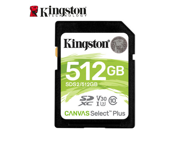 Kingston - SDS2/512GB - Kingston Canvas Select Plus 512 GB Class 10/UHS-I (U3) SDXC - 100 MB/s Read - 85 MB/s Write -