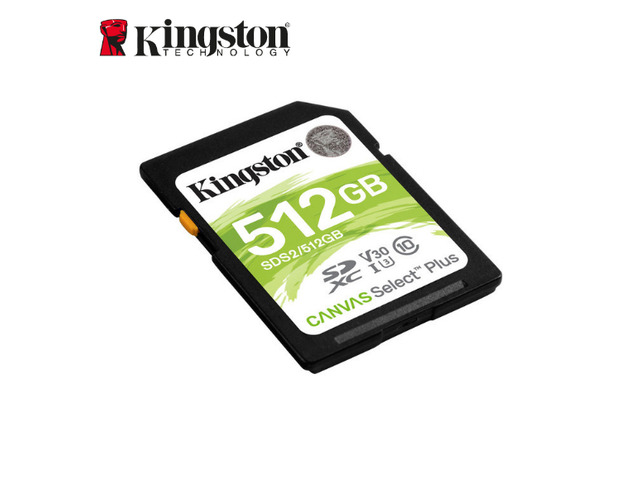 Kingston - SDS2/512GB - Kingston Canvas Select Plus 512 GB Class 10/UHS-I (U3) SDXC - 100 MB/s Read - 85 MB/s Write -