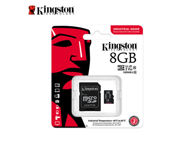 Kingston 8GB Industrial microSD UHS-I U3 V30 A1 Memory Card, Includes SD adapter SDCIT2/8GB