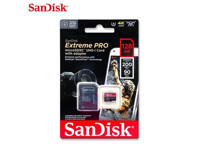 SanDisk 128GB Extreme PRO microSD UHS-I Card with Adapter C10, U3, V30, A2, 200MB/s Read 90MB/s Write SDSQXCD-128G-GN6MA