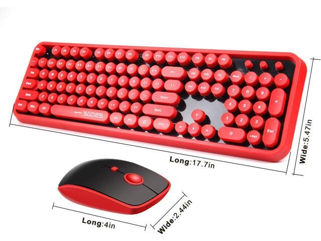Wireless Keyboard and Mouse Combo, Retro Typewriter Style Red Keyboard with 104 Round Keys, Cute Bubble Round Keycaps, 2.4GHz Clicky Creamy...