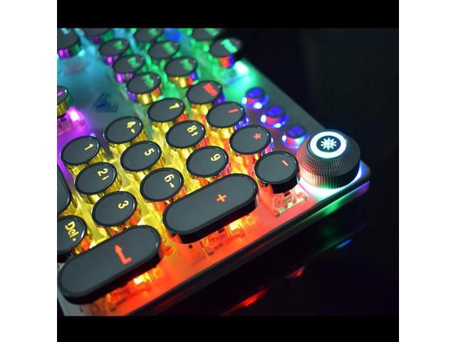 Retro Steampunk Mechanical Gaming Keyboard, Metal Panel, Black Switches, LED Backlit,USB Wired,Hand Rest,Typewriter-Style Round Keycaps,for Game...