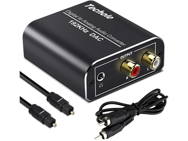 Digital to Analog Audio Converter-192kHz Techole Aluminum Optical to RCA with Optical &Coaxial Cable. Digital SPDIF TOSLINK to Stereo L/R and 3.5mm...