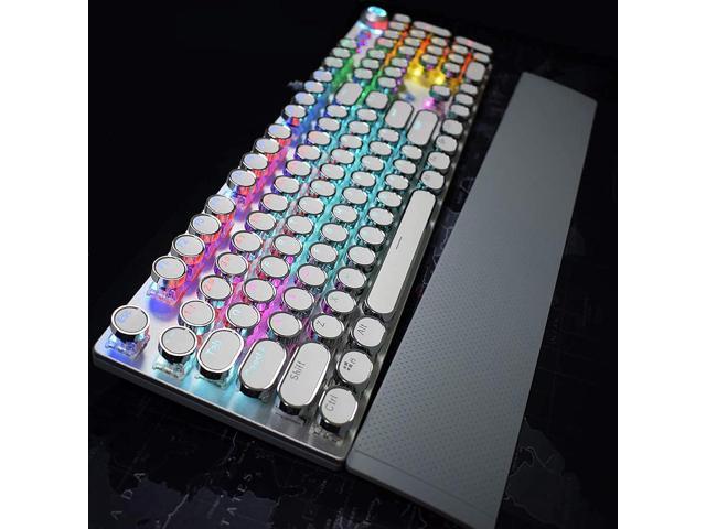 Retro Steampunk Mechanical Gaming Keyboard, Metal Panel, Black Switches, LED Backlit,USB Wired,Hand Rest,Typewriter-Style Round Keycaps,for Game...