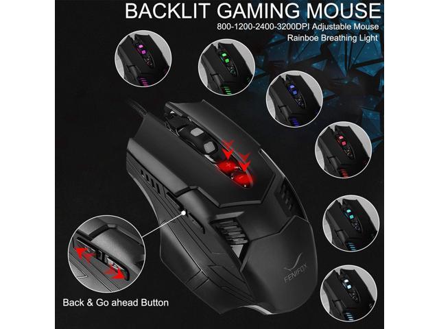 FENIFOX Gaming Keyboard and Mouse, Wired Backlit Rainbow Ergonomic Mechanical Feeling Led Removable Hand Rest Metal Panel,for Windows PC Gamer PS4...