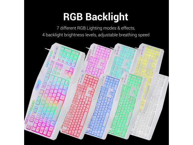 S101 Wired RGB Backlit Gaming Keyboard with Multimedia Keys Wrist Rest and Red Backlit Mouse Combo 3200 DPI for Windows PC Gamers (White)