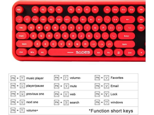 Wireless Keyboard and Mouse Combo, Retro Typewriter Style Red Keyboard with 104 Round Keys, Cute Bubble Round Keycaps, 2.4GHz Clicky Creamy...