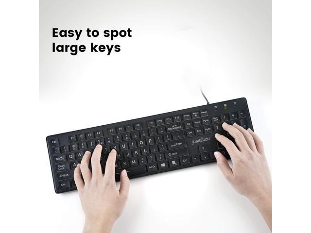 Perixx PERIBOARD-317 Wired Backlit USB Keyboard, Big Print Letter with White Illuminated LED, US English Layout,Black