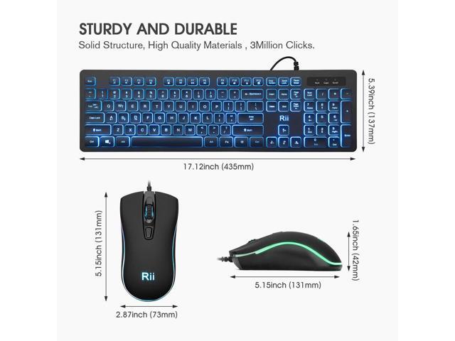 Rii Three Colors Backlit Keyboard and Mouse, Wired Keyboard and Mouse Combo, USB Keyboard and Mouse Set,Quiet Input Gaming Keyboard,Optical RGB...