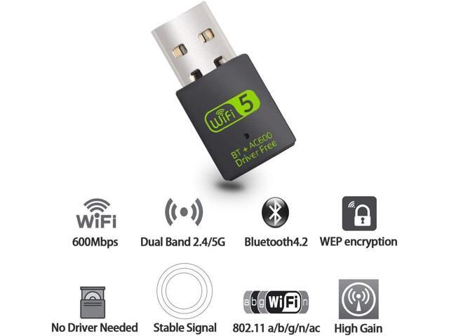 USB WiFi Bluetooth Adapter, 600Mbps Dual Band 2.4/5Ghz Wireless Network External Receiver, Mini WiFi Dongle for PC/Laptop/Desktop