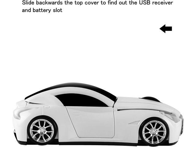 Cool Sport Car Shaped 2.4GHz Wireless Mouse Optical Cordless Mice with USB Receiver for PC Laptop Computer 1600DPI 3 Buttons White