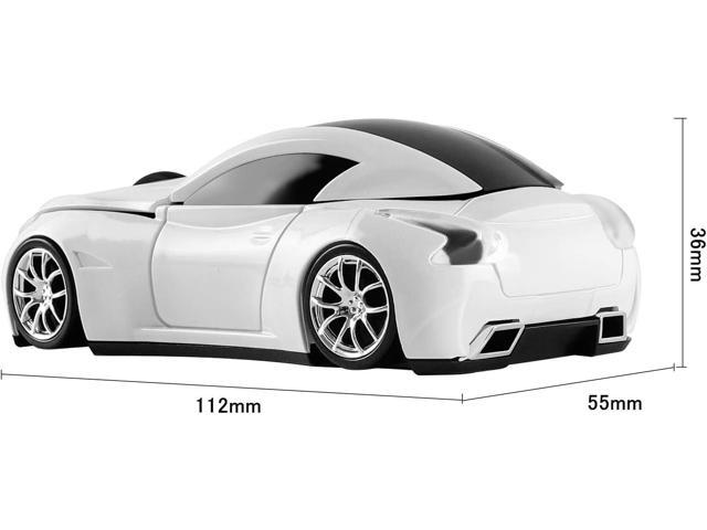 Cool Sport Car Shaped 2.4GHz Wireless Mouse Optical Cordless Mice with USB Receiver for PC Laptop Computer 1600DPI 3 Buttons White