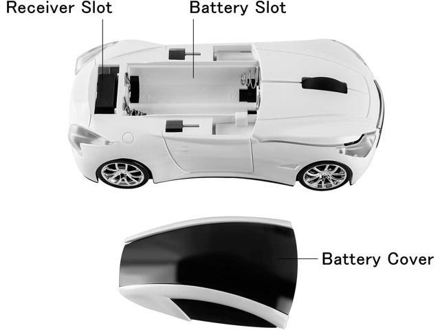 Cool Sport Car Shaped 2.4GHz Wireless Mouse Optical Cordless Mice with USB Receiver for PC Laptop Computer 1600DPI 3 Buttons White