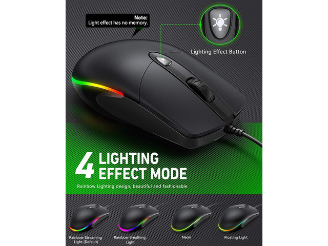Wired Mouse with Ergonomic Design Reduces Hand Fatigue Muscle Strain, Silent USB Computer Mouse, 1600 DPI Office and Home Mice (Black, Wired)