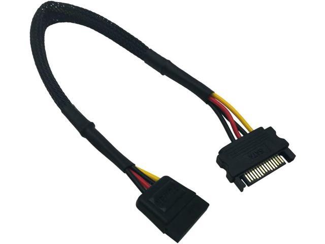 COMeap (2-Pack 15 Pin SATA Power Extension Cable, M/F Serial ATA HDD Hard Drive Adapter Sleeved 12-inch (30CM)