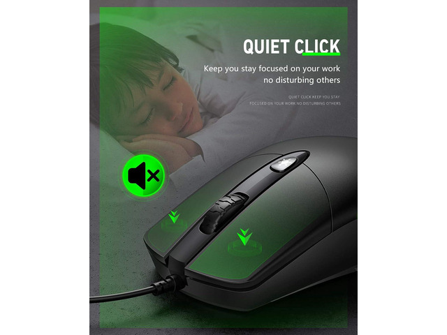 Wired Mouse with Ergonomic Design Reduces Hand Fatigue Muscle Strain, Silent USB Computer Mouse, 1600 DPI Office and Home Mice (Black, Wired)