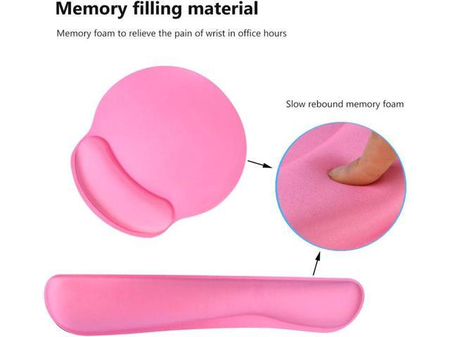 Keyboard Wrist Rest Pad Mouse Pad, Memory Foam, Rest Pads Sets for Comfortable Typing & Wrist Pain Relief, Anti-Slip Rubber Base (Rose Pink)