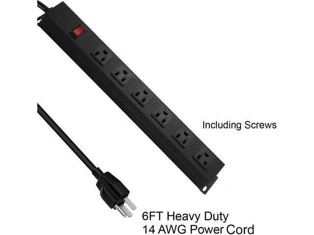 Metal Wall Mount Power Strip, Mountable Power Outlet with 6 AC Outlets, Aluminum Alloy Mount Power Socket with Switch, 6 FT SJT 3/C 14AWG Power...