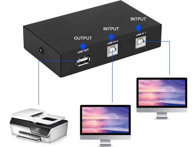 EEEKit Bundle for Printer Switch,2 Port USB 2.0 Manual Printer Scanner Sharing Switch Hub 2 PC to 1 Splitter Adapter,2 Pack USB A to B Printer Cable