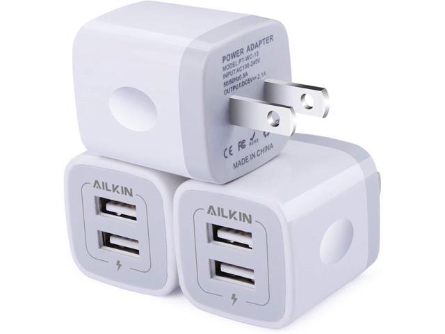Wall Charger, 3Pack 5V/2.1A AILKIN 2-Port USB Wall Charger Home Travel Plug Power AC Adapter Fast Charging Block Cube for iPhone 15 14 13 12 SE...