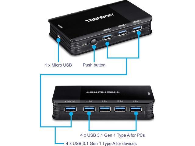 TRENDnet 4 Computer 4-Port USB 3.1 Sharing Switch, TK-U404, 4 x USB 3.1 for Computers, 4 x USB 3.1 for Devices, Flash Drive Sharing, Scanners, ...