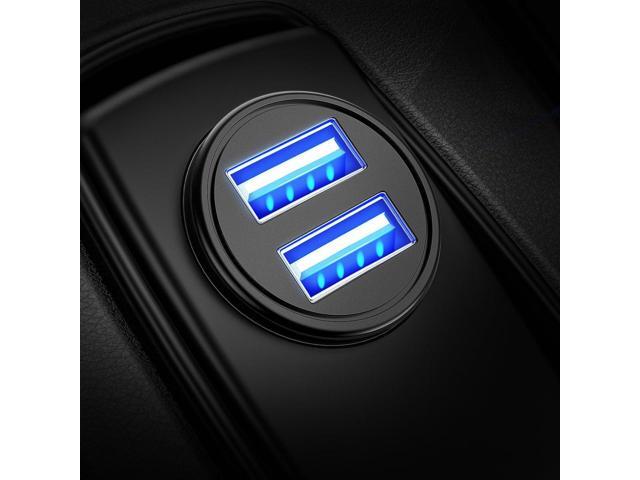 AINOPE Car Charger AdapterSmallest Metal 4.8A Cigarette Lighter USB Car Charger Adapter Dual Port 12V USB Outlet Flush Fit for iPhone 16 Pro...