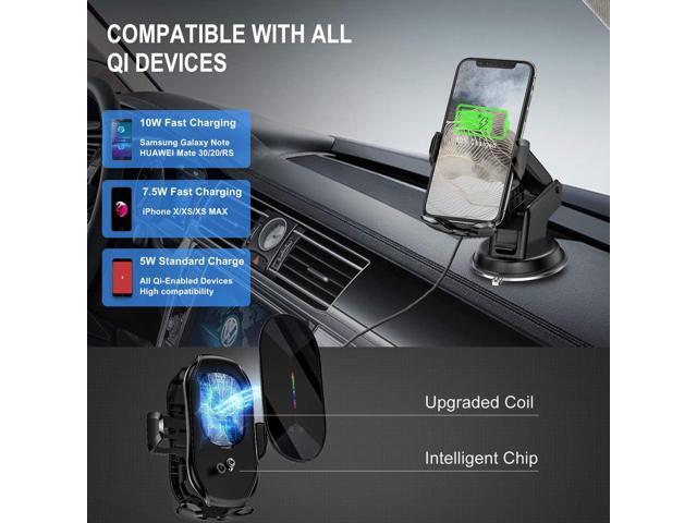 Wireless Car Charger,15W Qi Fast Charging Auto-Clamping Air Vent Windshield Dashboard Car Phone Mount,Long Arm Suction Cup Holder for iPhone...