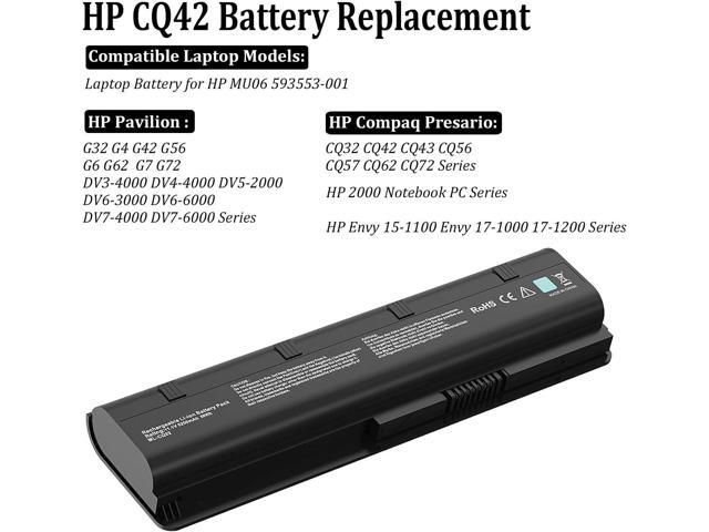 TAUPO Replacement Laptop Battery 593553-001, Compatible with HP MU06, HP MCompaq Presario CQ32 CQ42 CQ43, HP Pavilion dm4 g4 g6 g7 DV3-4000...