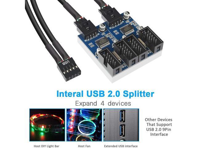 Motherboard 9 Pin USB Header Splitter, Male 1 to 4 Female Extension Splitter Cable Desktop Card 9-Pin USB 2.0 HUB Connector Adapter Port Multiplier