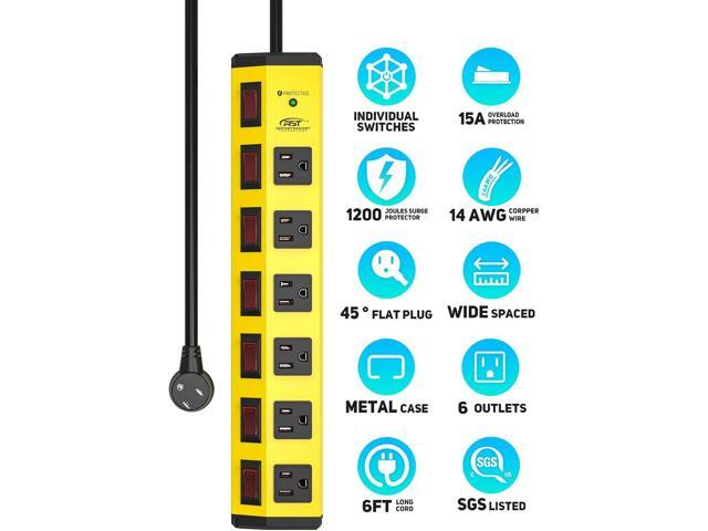 CRST 6-Outlet Heavy Duty Metal Power Strip with Individual Switches, 15AMP/1875W Surge Protector Power Strip(1200 Joules) for Home Garage Office...