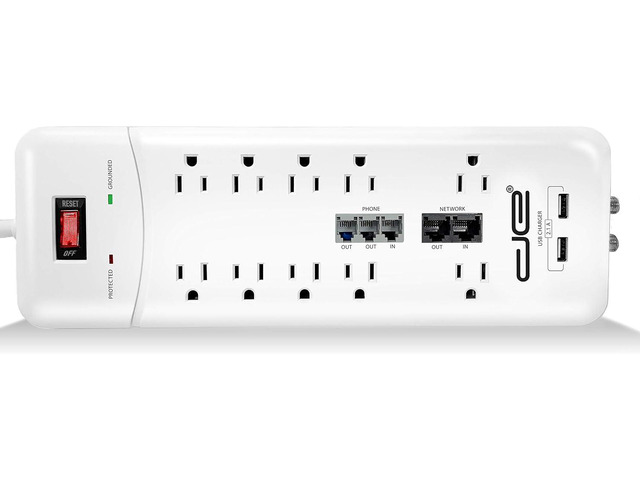 10-Outlet Straight Plug 4050 Joules Heavy Duty Surge Protector (25 FT, WHT)