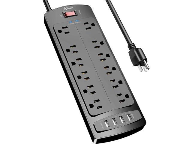 Power Strip, ALESTOR Surge Protector with 12 Outlets and 4 USB Ports, 6 Feet Extension Cord (1875W/15A), 2700 Joules, ETL Listed, Black