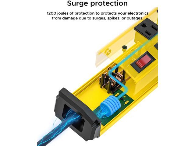 CRST 6-Outlet Heavy Duty Metal Power Strip with Individual Switches, 15AMP/1875W Surge Protector Power Strip(1200 Joules) for Home Garage Office...