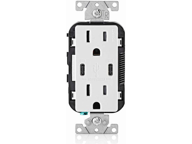 Leviton 30W (6A) USB Dual Type-C/C Power Delivery In-Wall Charger with 15A Tamper-Resistant Outlet, USB Charger for Smartphones, Tablets, Laptops,...