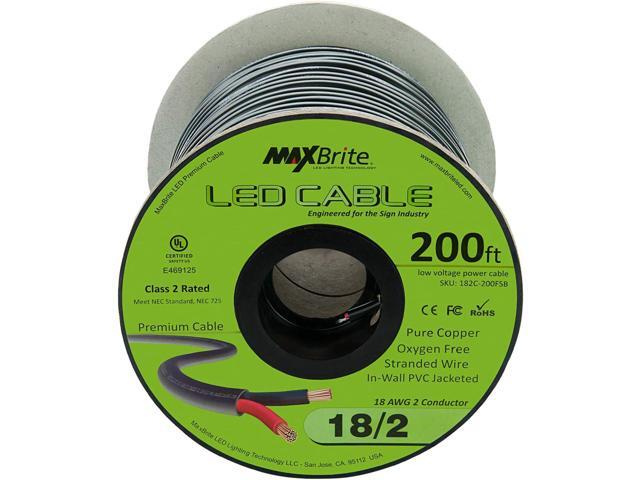 200 ft. 18AWG Low Voltage LED Cable 2 Conductor Black Sleeve in-Wall Speaker Wire UL Listed Class 2