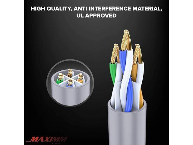 Maximm Cat 6 Ethernet Cable 25 Ft, 100% Pure Copper, Cat6 Cable (2 Pack) LAN Cable, Internet Cable, Patch Cable and Network Cable - UTP (Gray) 25 Feet