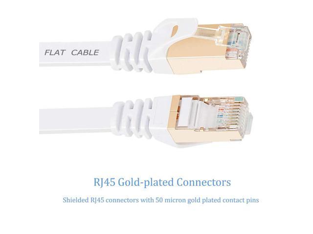 Cat7 Ethernet Cable 100 ft White Shielded (STP), High Speed Flat RJ45 Cat-7/Category 7 Internet LAN Computer Patch Cord Cable, Faster Than...