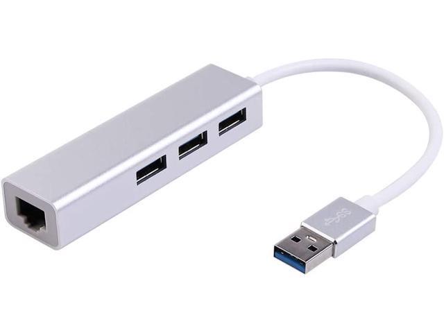 D USB 3.0 to Ethernet Adapter, USB Network Adapter, 3-Port USB 3.0 Hub with Gigabit Ethernet Network RJ45 10/100/1000LAN Adapter. Support Windows.