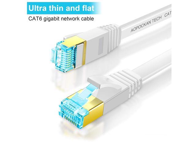 AOPOCKAN TECH Cat 6 Ethernet Cable 150 FT White, Cat6 Flat RJ45 Computer Internet LAN Network Ethernet Patch Cable Cord - 150 Feet