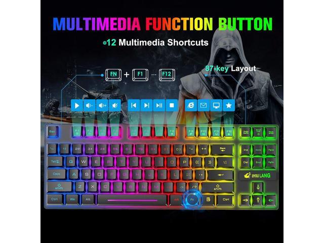 Wireless Gaming Keyboard and Mouse Combo with 87 Key Tenkeyless Rainbow LED Backlight Rechargeable 3800mAh Battery Anti-ghosting Ergonomic...