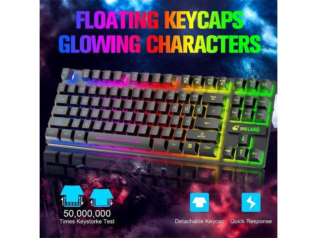 Wireless Gaming Keyboard and Mouse Combo with 87 Key Tenkeyless Rainbow LED Backlight Rechargeable 3800mAh Battery Anti-ghosting Ergonomic...