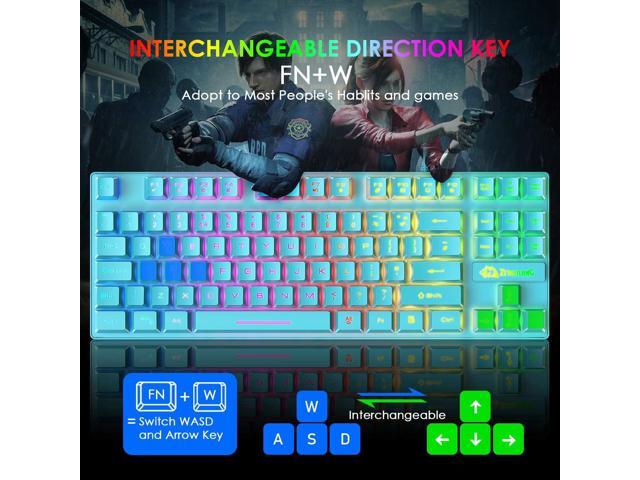 Gaming Keyboard and Mouse Combo,88 Keys Compact Rainbow Backlit Mechanical Feel Keyboard,RGB Backlit 6400 DPI Lightweight Gaming Mouse with...