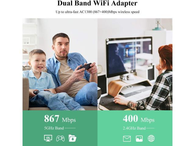 WAVLINK USB3.0 WiFi Adapter, AC1300Mbps Wireless Network Adapter for Desktop PC, Dual Band 5GHz+2.4GHz WLAN with High Gain 2X 3dBi Antennas for...